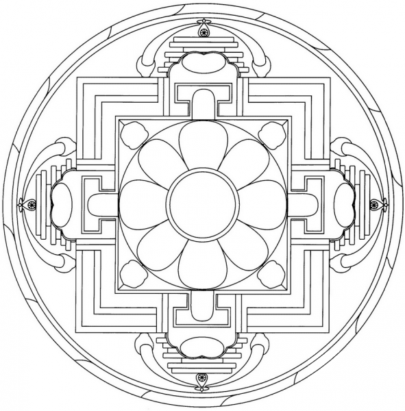 Yantra Mandala with Flower coloring page image