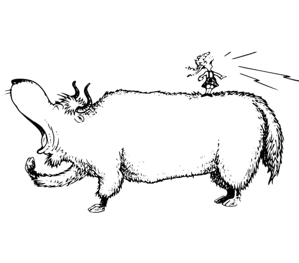 Yawning Yellow Yak coloring page image