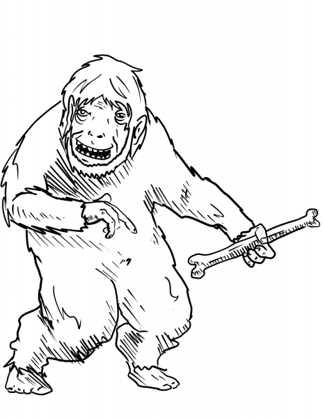 Yeti with Bone coloring page image