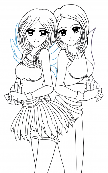 Yin and Yang Anime Twins coloring page image
