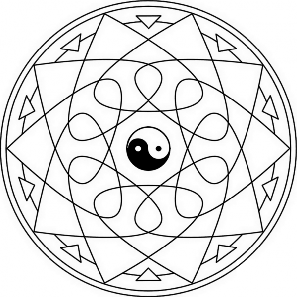 Yin Yang Mandala coloring page image