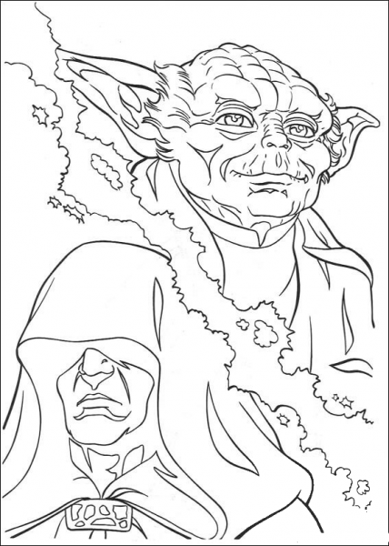 Yoda and Palpatine coloring page image
