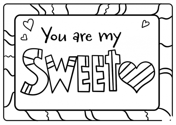 You are My Sweet – Encouraging Notes with Candies coloring page image