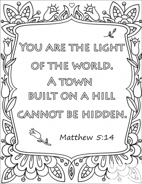 You are the Light of the World. A Town Built on a Hill Cannot be Hidden coloring page image