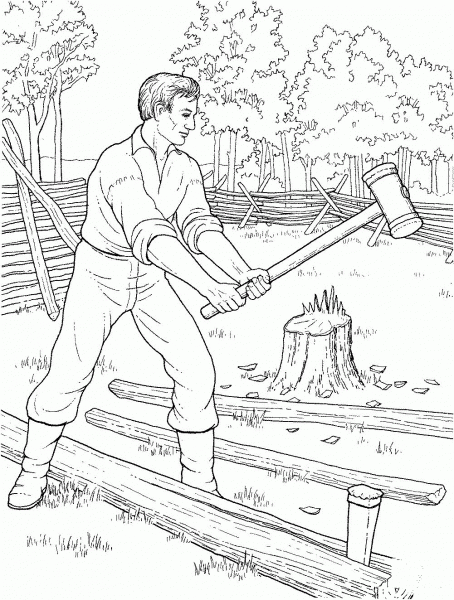 Young Abe Lincoln Was Good with an Axe coloring page image