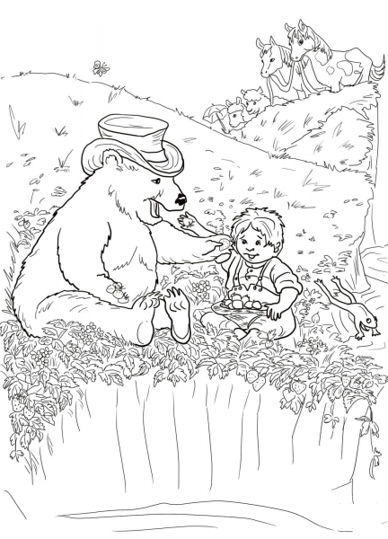 Young Boy and a Bear coloring page image