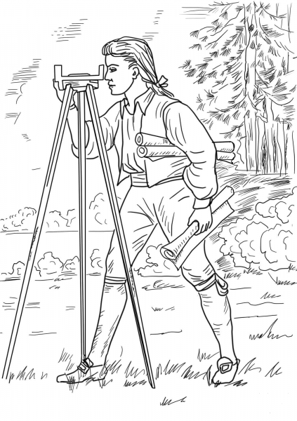 Young George Washington Surveyor and Mapmaker coloring page image