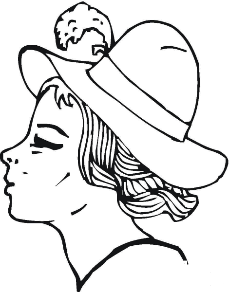 Young Girl  In A  Hat With Feather  coloring page image