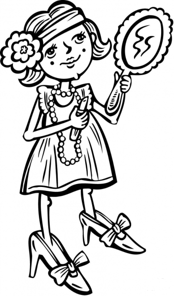 Young Girl Putting Makeup on coloring page image
