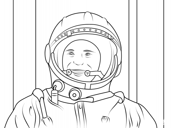 Yuri Gagarin, First Human in Space coloring page image