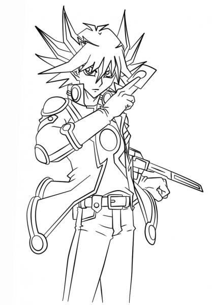Yusei Fudo from Yu-Gi-Oh! 5Ds coloring page image