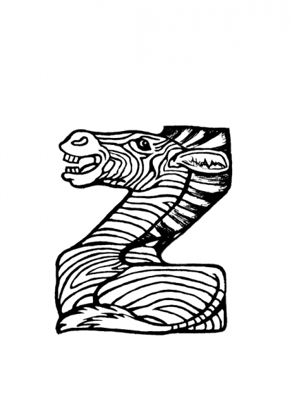 Z is for Zebra coloring page image