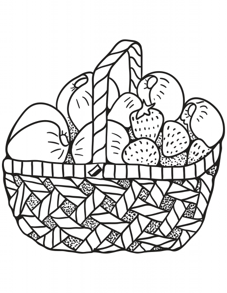 Zentangle Basket with Fruits coloring page image