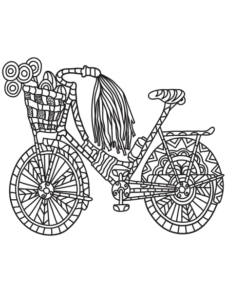 Zentangle Bicycle coloring page image