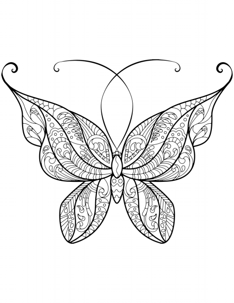 Zentangle Butterfly coloring page image