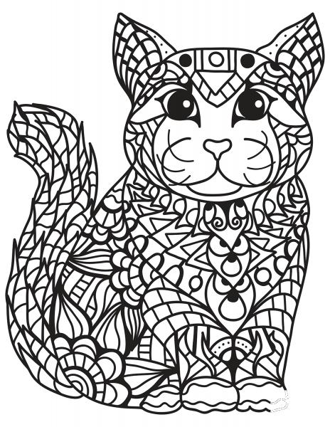 Zentangle Cat coloring page image