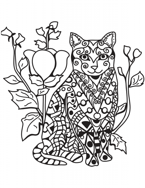 Zentangle Cat coloring page image