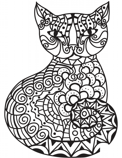 Zentangle Cat coloring page image