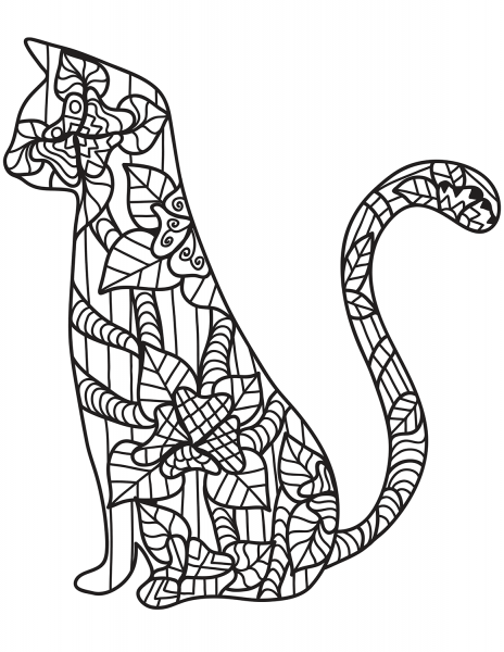 Zentangle Cat coloring page image