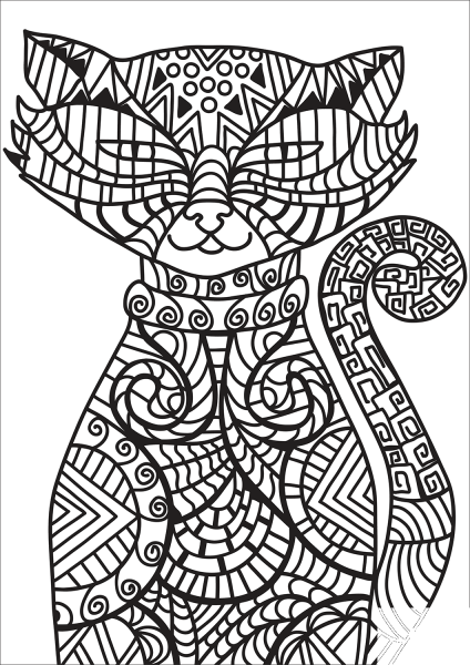 Zentangle Cat coloring page image