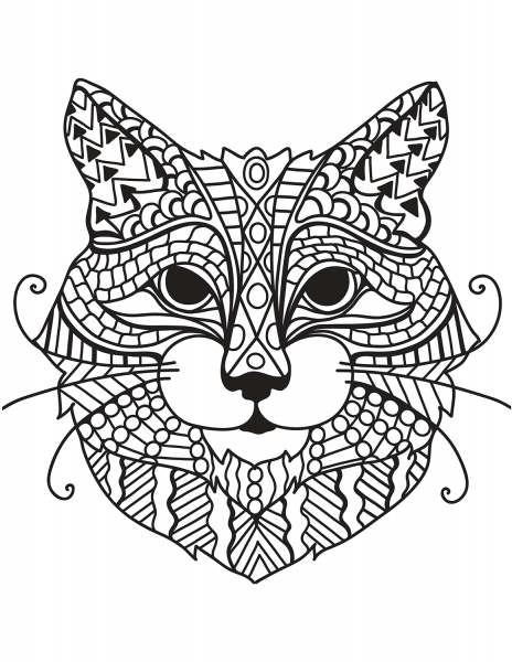 Zentangle Cat Head coloring page image