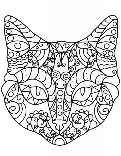 Zentangle Cat Head coloring page image
