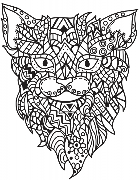 Zentangle Cat Head coloring page image