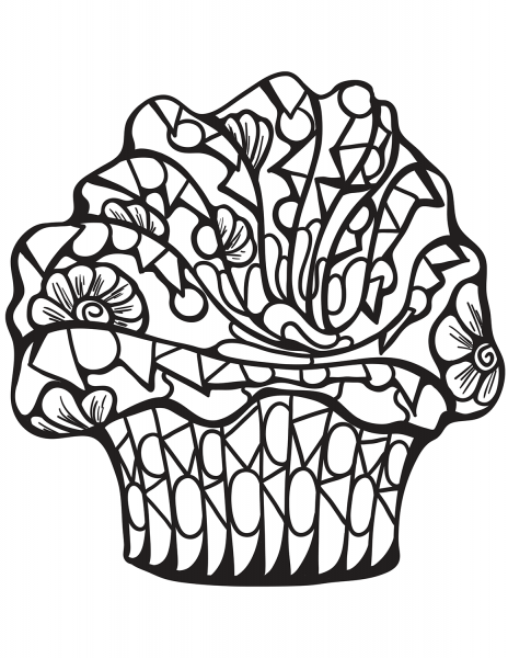 Zentangle Cupcake coloring page image