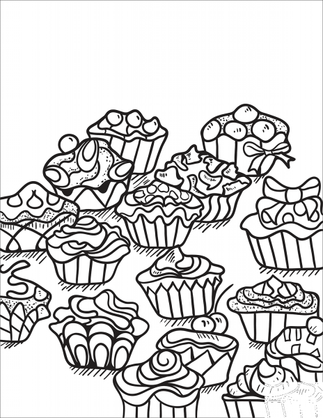 Zentangle Cupcakes coloring page image