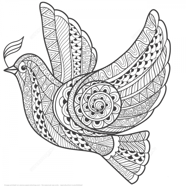 Zentangle Dove of Peace coloring page image
