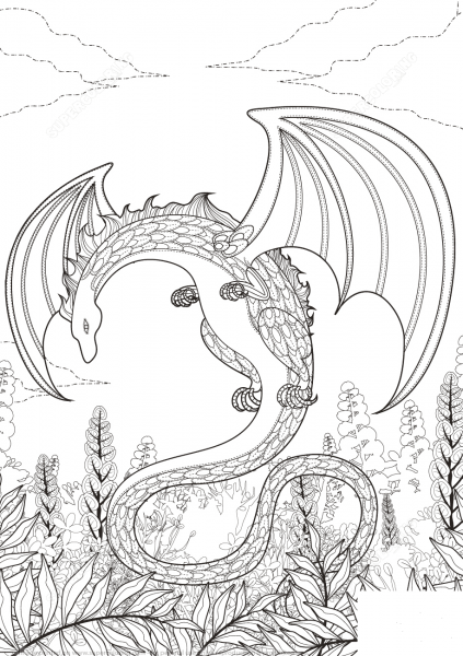 Zentangle Dragon coloring page image