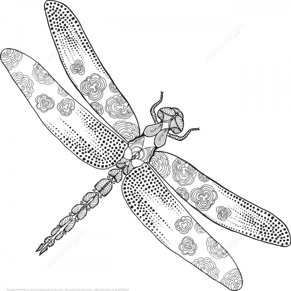 Zentangle Dragonfly coloring page image