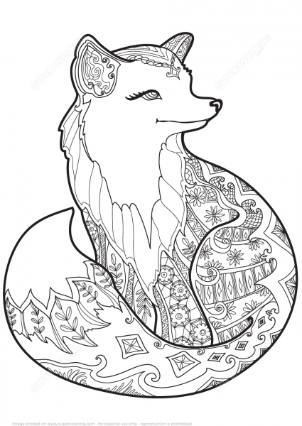 Zentangle Fox coloring page image