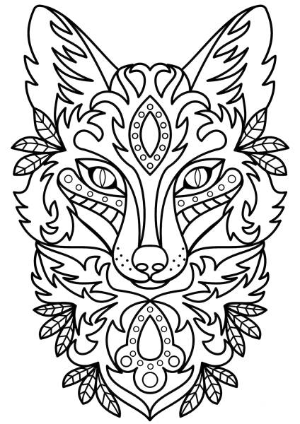 Zentangle Fox Head coloring page image