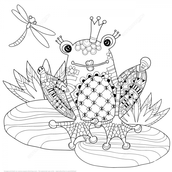 Zentangle Frog Prince coloring page image