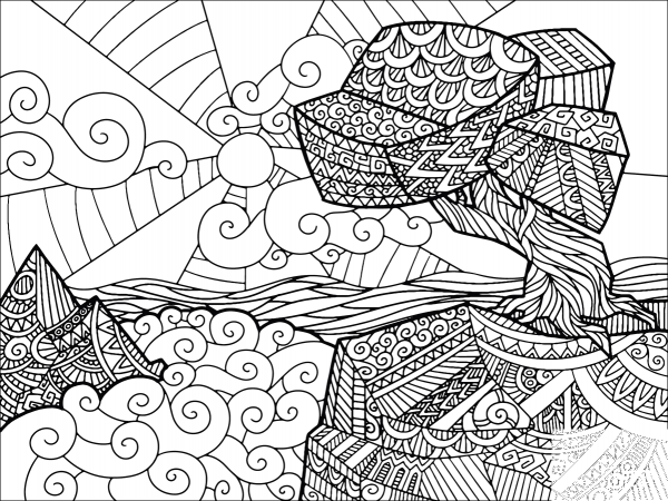 Zentangle Landscape coloring page image