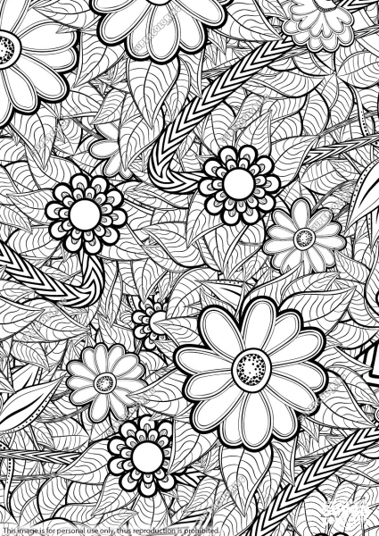 Zentangle Ornament with Flowers coloring page image