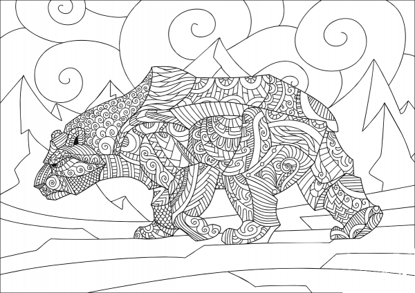 Zentangle Polar Bear coloring page image