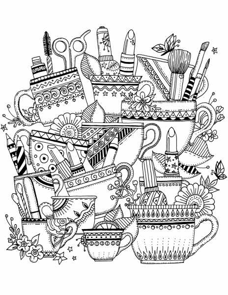 Zentangle with Cups coloring page image