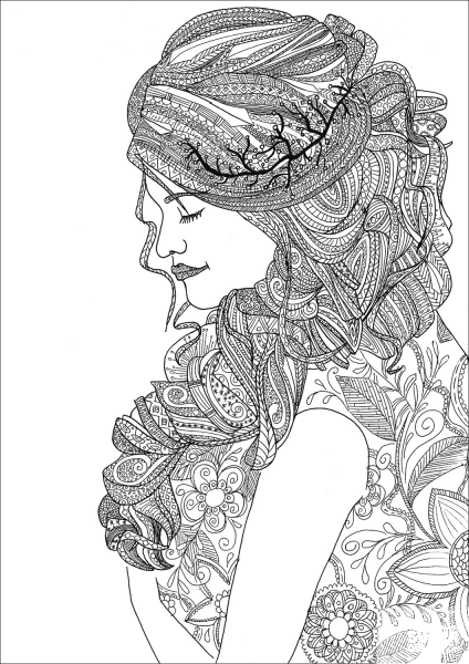 Zentangle Woman coloring page image