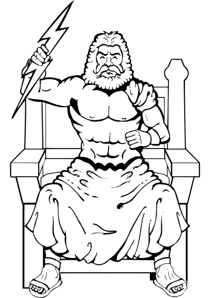 Zeus with Thunderbolt coloring page image