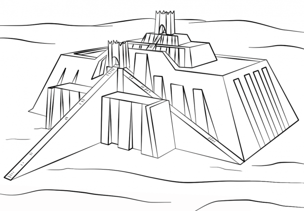 Ziggurat of Ur coloring page image
