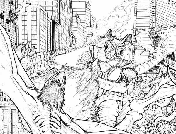 Zilla vs. Zetton coloring page image