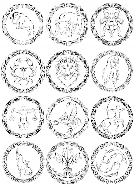 Zodiac Signs by Curvy Tribal coloring page image