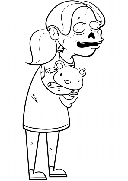 Zombie Girl with Teddy Bear coloring page image