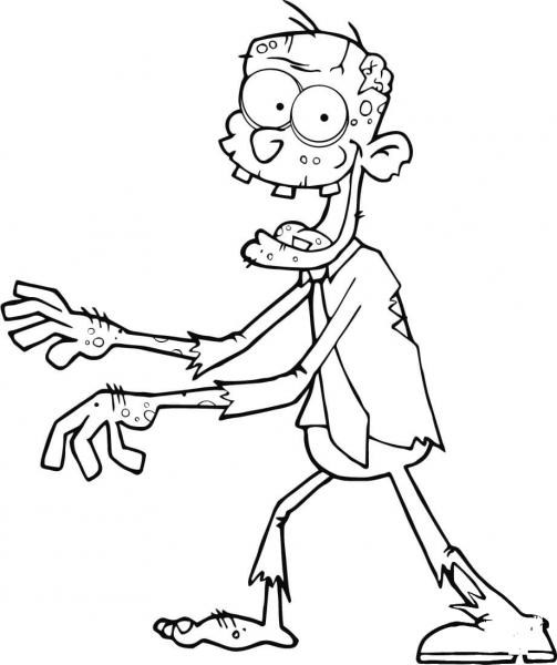 Zombie Walking with Hands in Front coloring page image