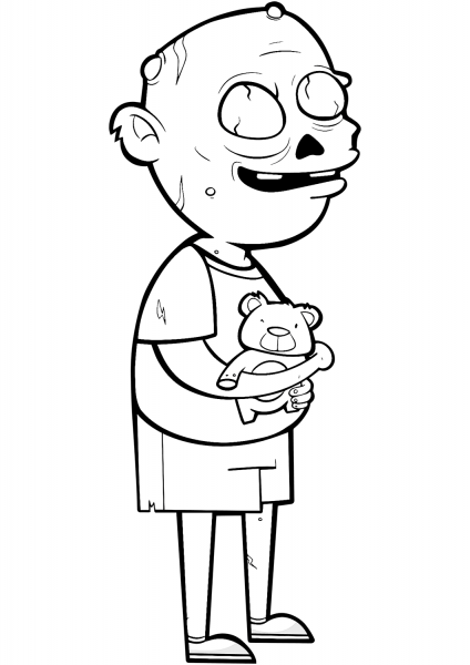 Zombie with Teddy Bear coloring page image