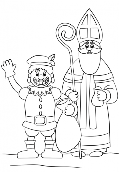 Zwarte Piet and St. Nicholas coloring page image