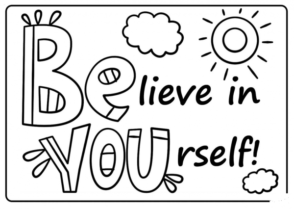 Believe in Yourself – Encouraging Note coloring page image