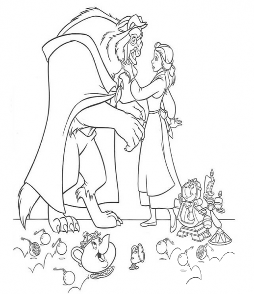 Belle and Beast coloring page image
